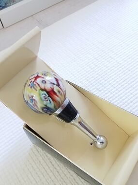 Vintage Art Glass Wine Stopper, large, Millefiorri, 4", new in box